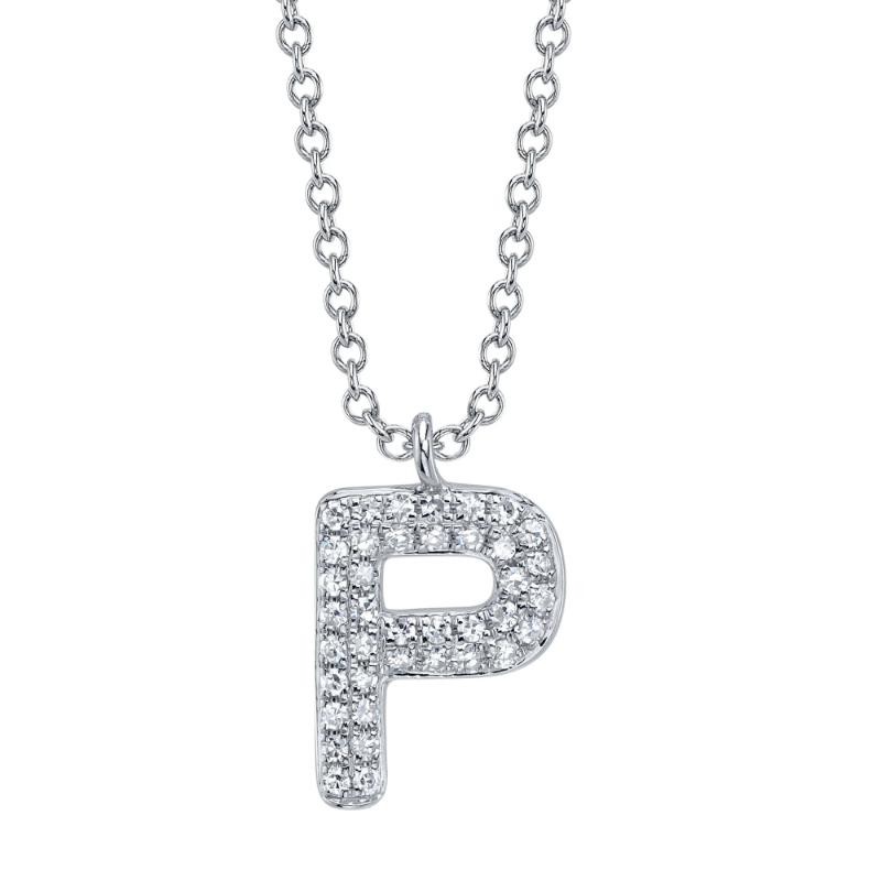 0.08Ct 14K White Gold Diamond Pave Necklace - Initial P