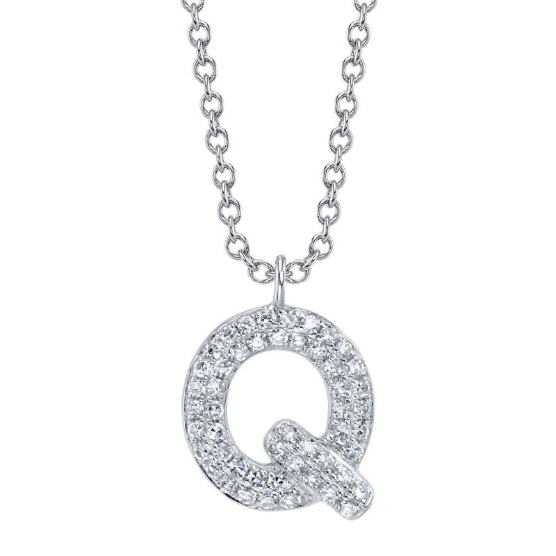 0.11Ct 14K White Gold Diamond Pave Necklace - Initial Q