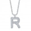 0.10Ct 14K White Gold Diamond Pave Necklace - Initial R