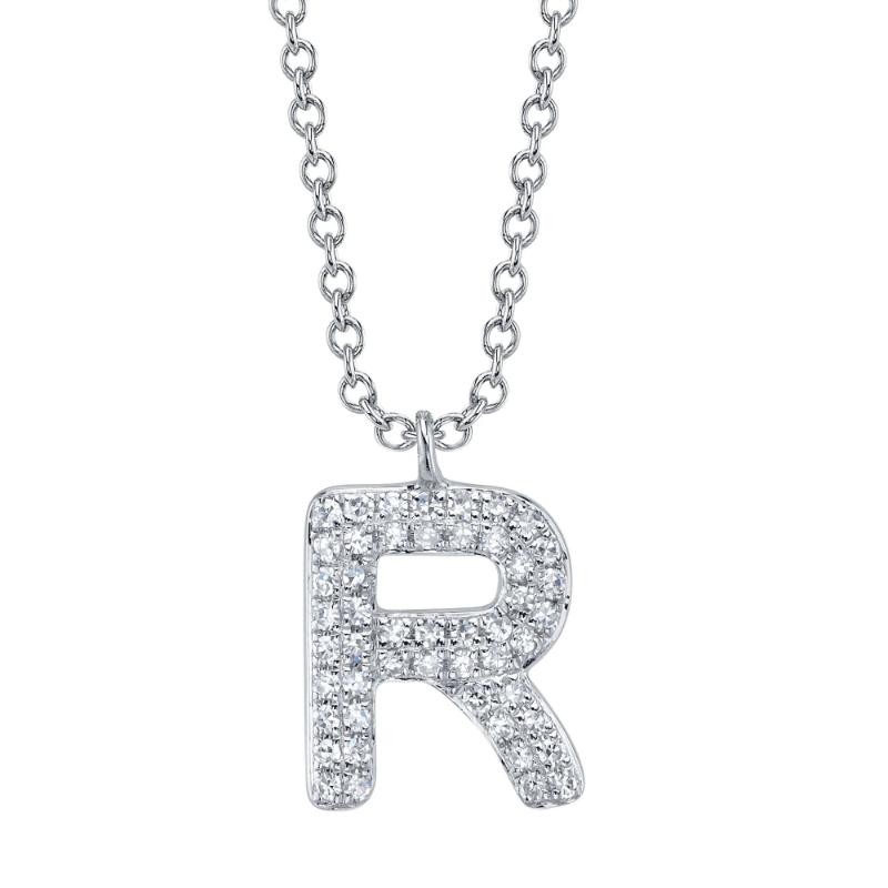 0.10Ct 14K White Gold Diamond Pave Necklace - Initial R