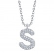 0.09Ct 14K White Gold Diamond Pave Necklace - Initial S