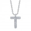 0.06Ct 14K White Gold Diamond Pave Necklace - Initial T