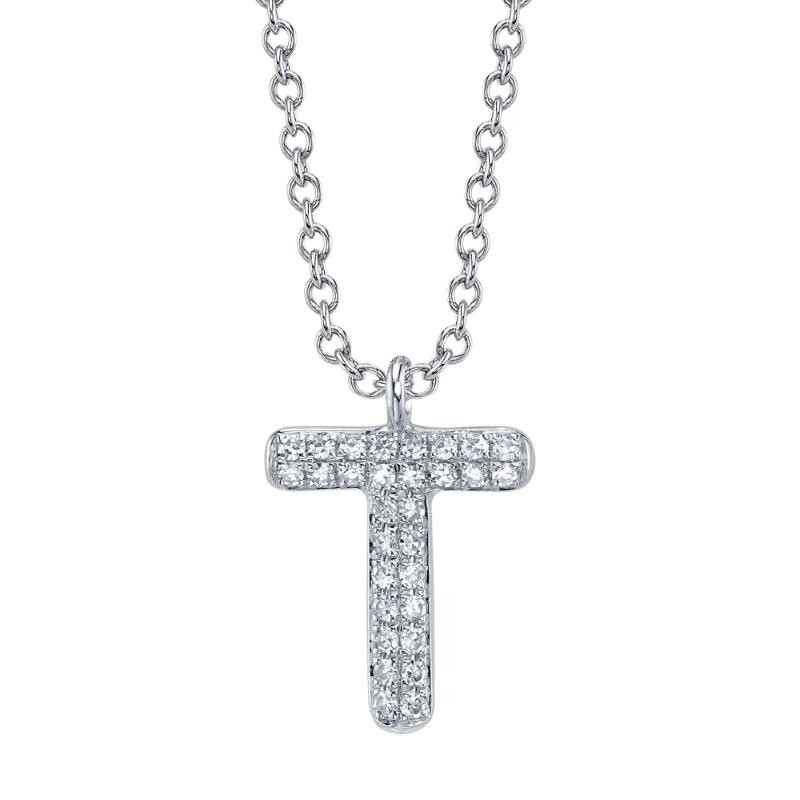0.06Ct 14K White Gold Diamond Pave Necklace - Initial T
