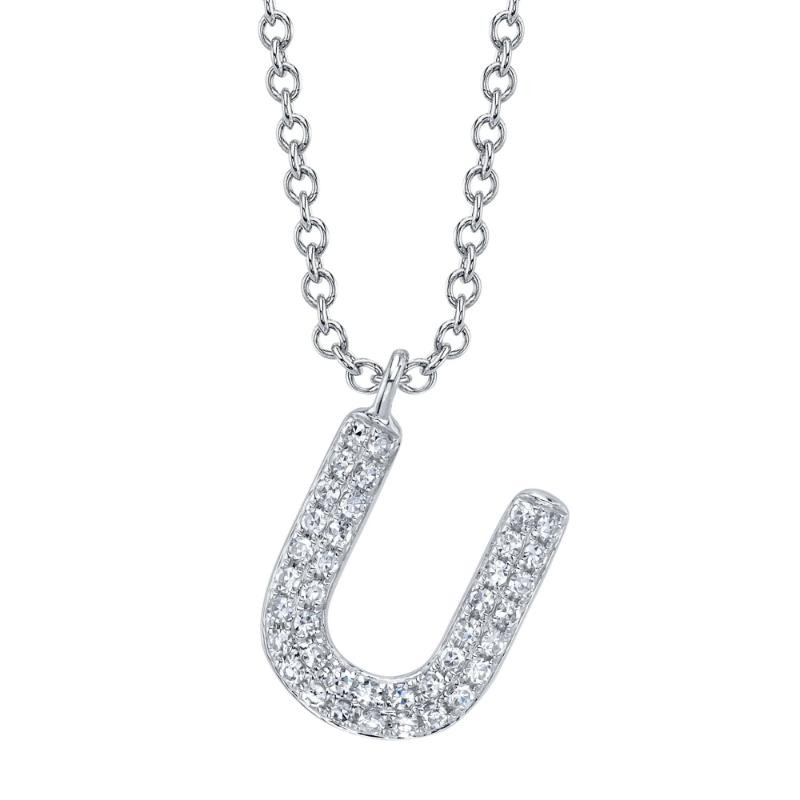 0.09Ct 14K White Gold Diamond Pave Necklace - Initial U