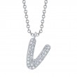 0.07Ct 14K White Gold Diamond Pave Necklace - Initial V