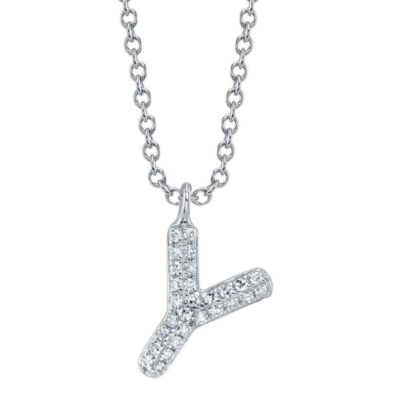 0.06Ct 14K White Gold Diamond Pave Necklace - Initial Y