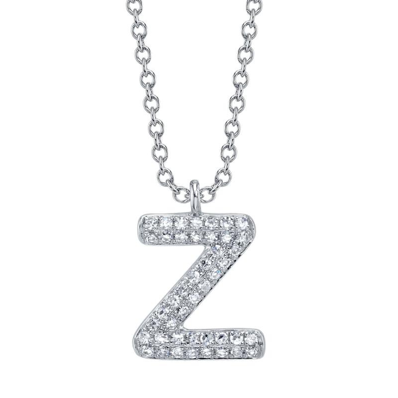 0.10Ct 14K White Gold Diamond Pave Necklace - Initial Z