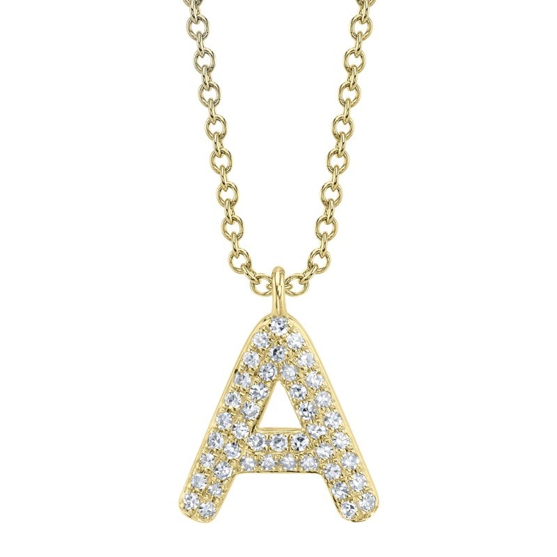 0.09Ct 14K Yellow Gold Diamond Pave Necklace - Initial A