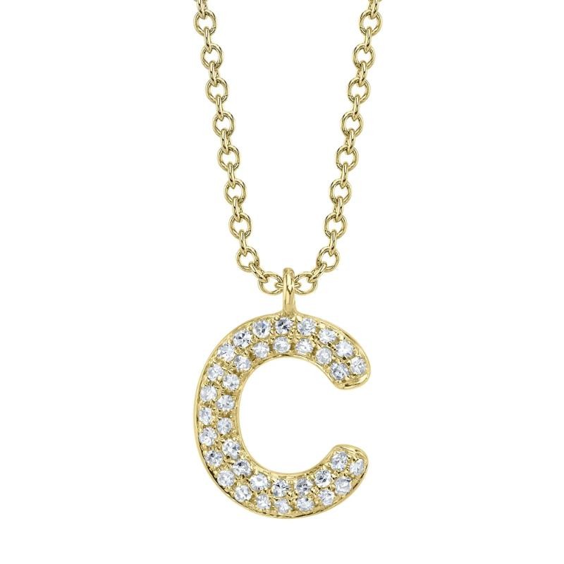 0.08Ct 14K Yellow Gold Diamond Pave Necklace - Initial C