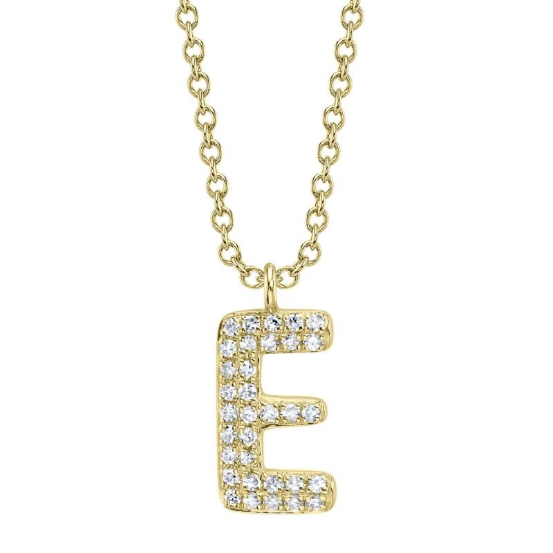 0.07Ct 14K Yellow Gold Diamond Pave Necklace - Initial E