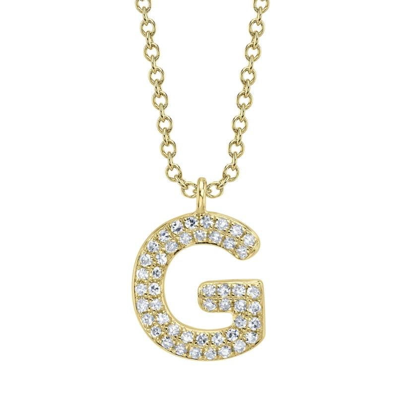 0.10Ct 14K Yellow Gold Diamond Pave Necklace - Initial G