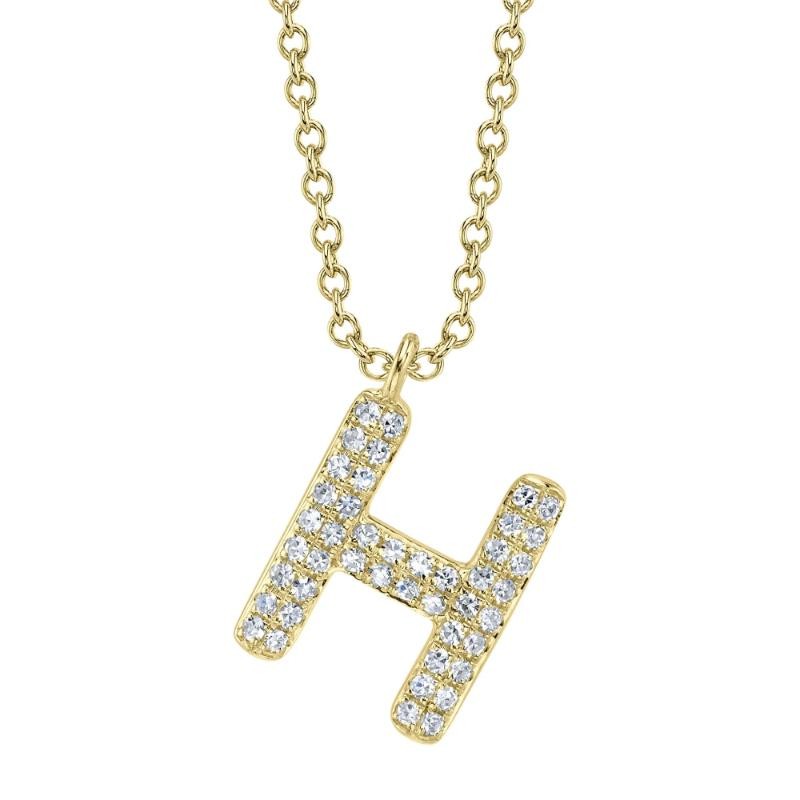 0.09Ct 14K Yellow Gold Diamond Pave Necklace - Initial H