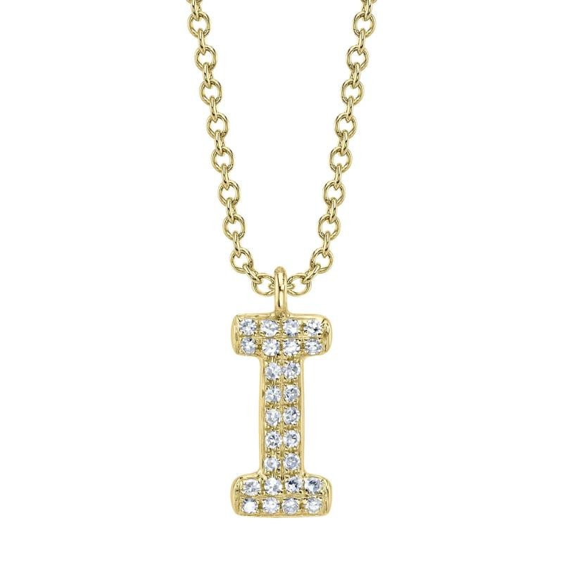 0.06Ct 14K Yellow Gold Diamond Pave Necklace - Initial I