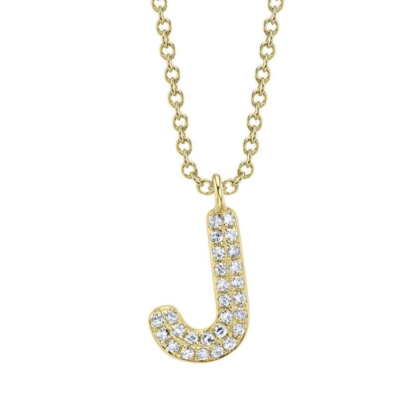 0.06Ct 14K Yellow Gold Diamond Pave Necklace - Initial J