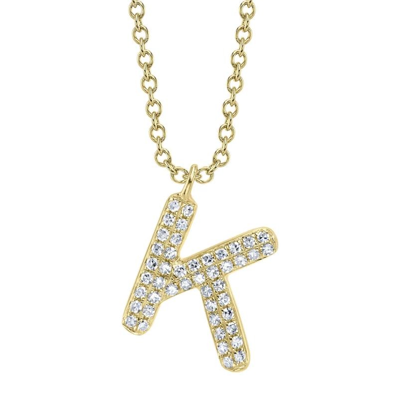 0.10Ct 14K Yellow Gold Diamond Pave Necklace - Initial K