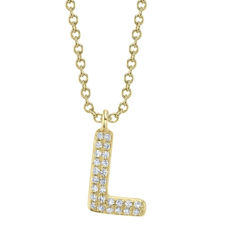 0.05Ct 14K Yellow Gold Diamond Pave Necklace - Initial L