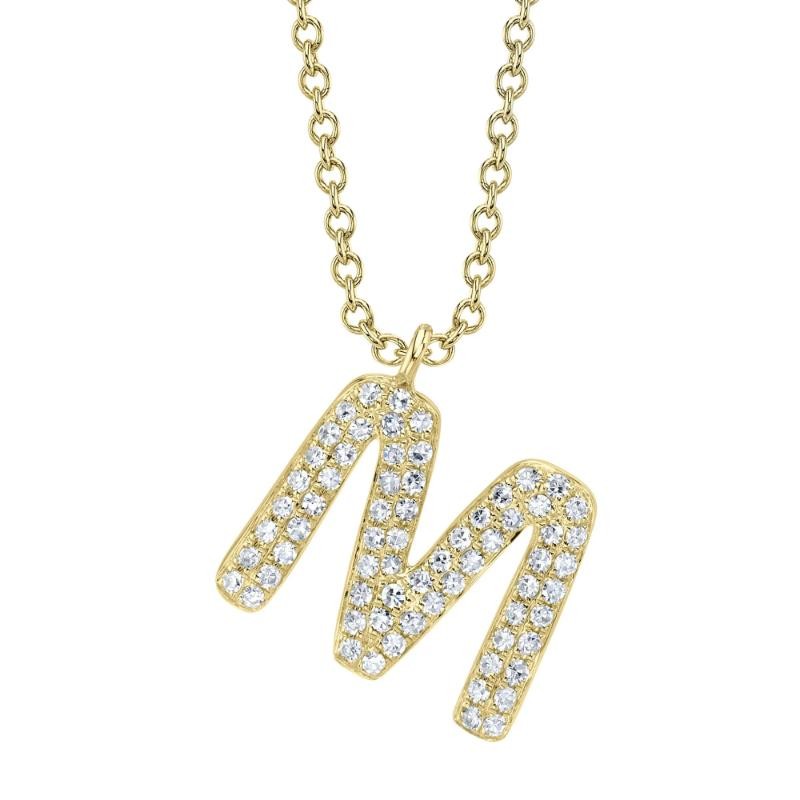 0.14Ct 14K Yellow Gold Diamond Pave Necklace - Initial M