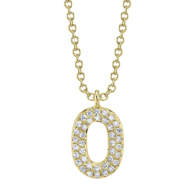 0.08Ct 14K Yellow Gold Diamond Pave Necklace - Initial O