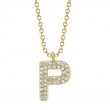 0.08Ct 14K Yellow Gold Diamond Pave Necklace - Initial P