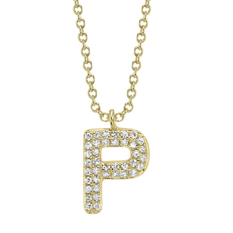 0.08Ct 14K Yellow Gold Diamond Pave Necklace - Initial P