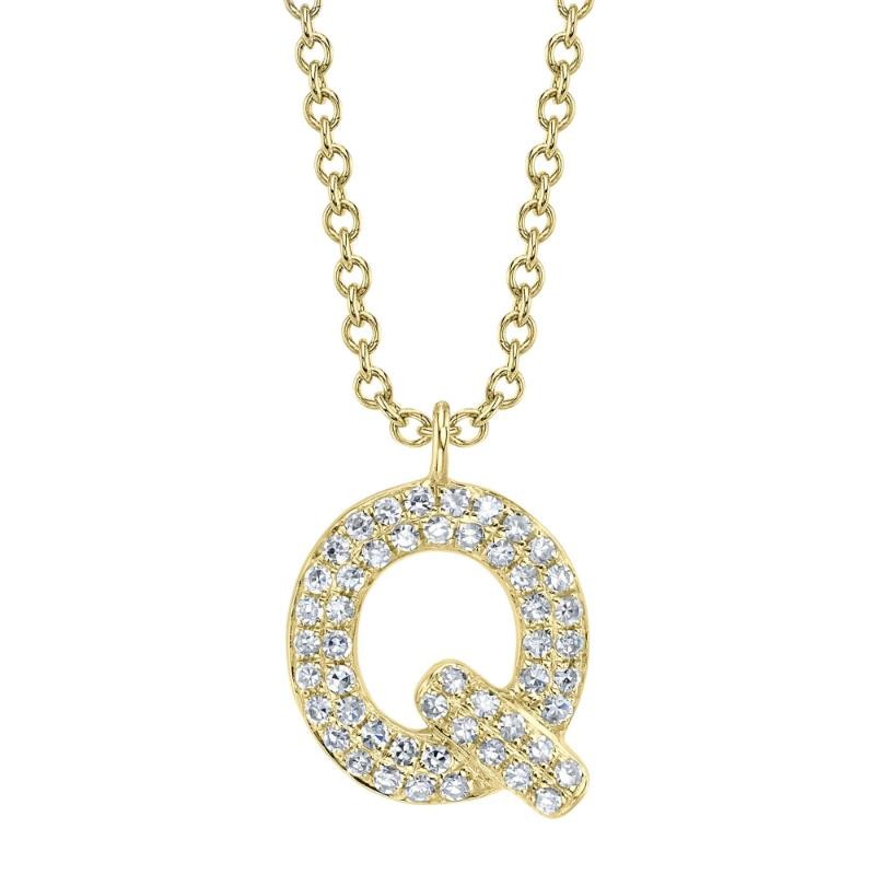 0.11Ct 14K Yellow Gold Diamond Pave Necklace - Initial Q