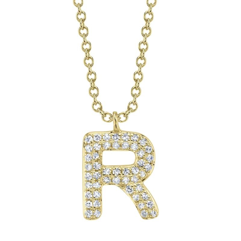 0.10Ct 14K Yellow Gold Diamond Pave Necklace - Initial R