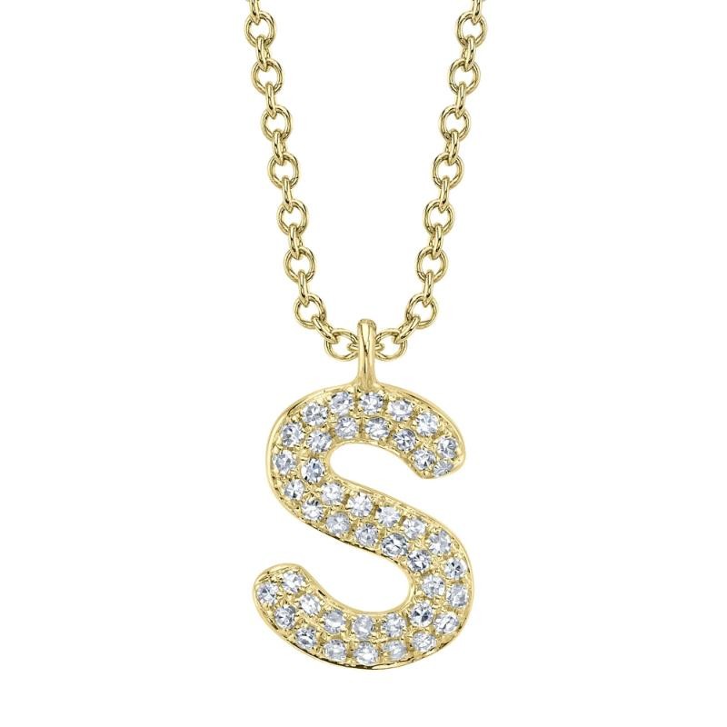 0.09Ct 14K Yellow Gold Diamond Pave Necklace - Initial S