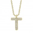 0.06Ct 14K Yellow Gold Diamond Pave Necklace - Initial T