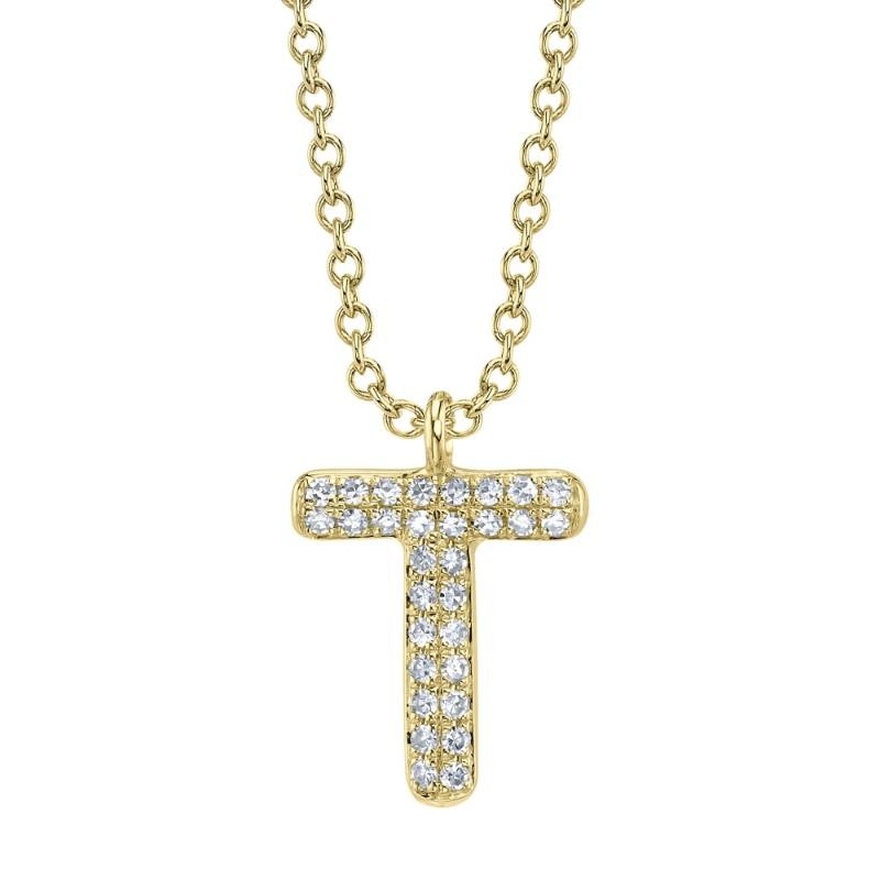 0.06Ct 14K Yellow Gold Diamond Pave Necklace - Initial T