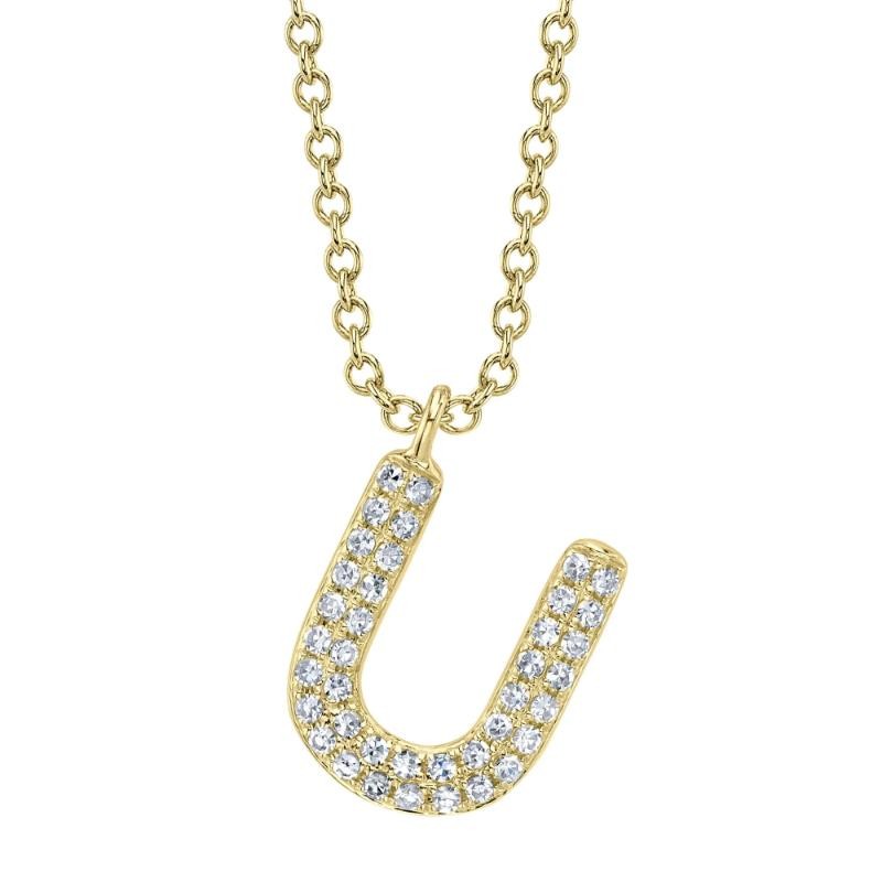 0.09Ct 14K Yellow Gold Diamond Pave Necklace - Initial U