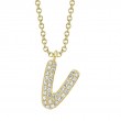 0.07Ct 14K Yellow Gold Diamond Pave Necklace - Initial V