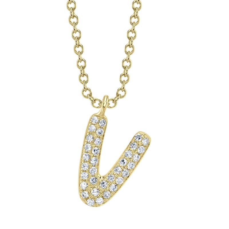 0.07Ct 14K Yellow Gold Diamond Pave Necklace - Initial V