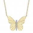 0.06Ct 14K Yellow Gold Diamond Ribbed Butterfly Necklace