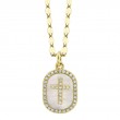 0.11Ct Diamond & 0.95Ct Mother Of Pearl 14K Yellow Gold Oval Cross Sparkle Chain Necklace