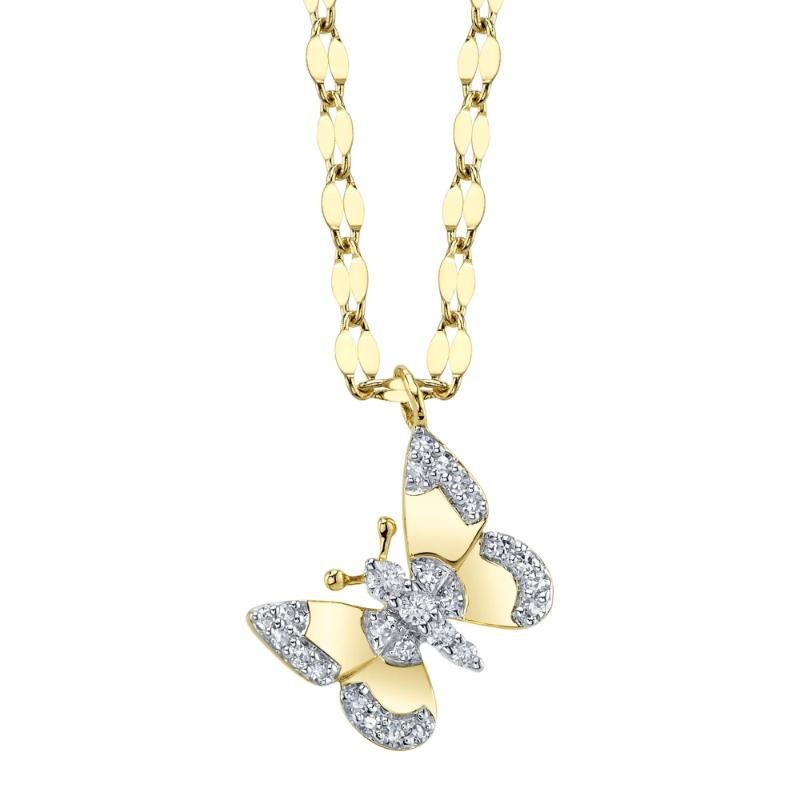 0.09Ct 14K Yellow Gold Diamond Butterfly Sparkle Chain Necklace