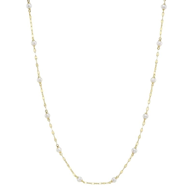 14K Yellow Gold Cultured Pearl Sparkle Chain Necklace