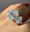 White Gold Oval Halo Three Stone Pavé Engagement Ring