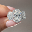 White Gold Oval Halo Three Stone Pavé Engagement Ring