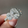 White Gold Oval Halo Three Stone Pavé Engagement Ring