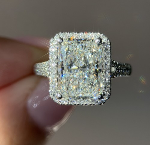 White Gold Halo Radiant Cut Diamond Engagement Ring