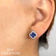 0.33Ct Diamond & 2.31Ct Blue Sapphire 14K White Gold Clover Stud Earrings