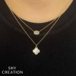 0.08Ct Diamond &  0.41Ct Mother Of Pearl 14K Yellow Gold Clover Necklace
