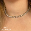 14K Yellow Gold Cultured Pearl Bezel Tennis Necklace