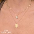 0.11Ct Diamond & 0.95Ct Mother Of Pearl 14K Yellow Gold Oval Cross Sparkle Chain Necklace