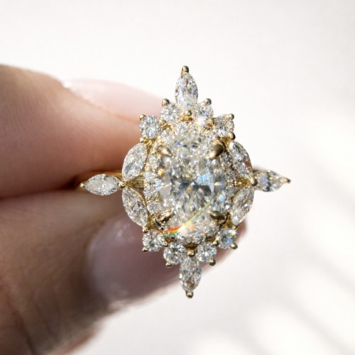 Yellow Gold Oval Cut Vintage Halo Engagement Ring