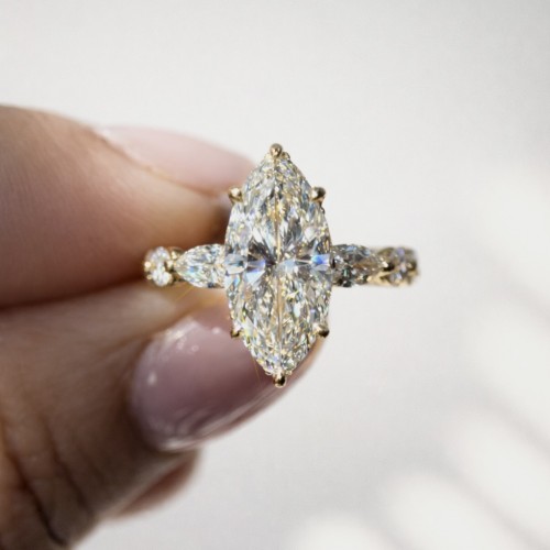 4.71 Carats Yellow Gold Marquise  Cut Diamond Engagement Ring