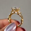 5.08 Carat Yellow  Gold Cushion  Cut Diamond Petal Leaf Design Engagement Ring