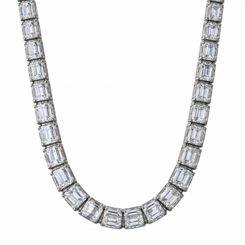 Emerald Cut 37.00 Carats Diamond Tennis Necklace