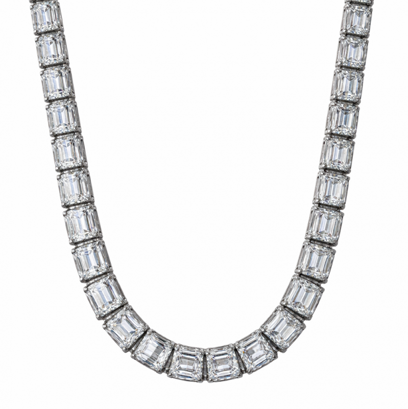 Emerald Cut 37.00 Carats Diamond Tennis Necklace