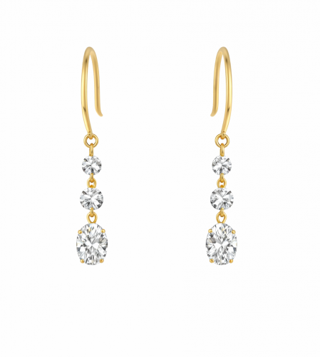 1.08 Carats Round & Oval Diamond Drop Dangle Earrings